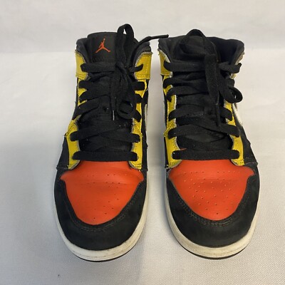 Nike Kids Air Jordan 1 Mid SE BP Shoes Size 3Y Black Amarillo Orange BQ6932-087-image