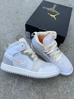 Jordan 1 Mid SE Craft Inside Out White Grey (PS) Kids Size 12 White Gray Peach-image