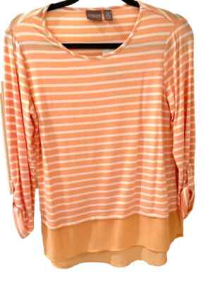 NWT Chico's MId Summer Stripe Tunic Top sz 0 (US 4 S) Apricot Lily Woven-Hem-image