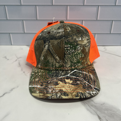 Mens Camo Hat Realtree Orange Trucker Hat Baseball Cap Mid Structured NEW Mesh-image