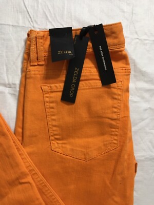 Express Zelda Cropped Jeans Size 4 Slim Leg Low Rise Orange Stretch Denim-image