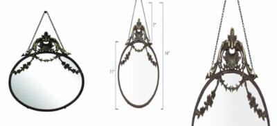 Creative Co-op Antique Inspired Hanging Oval Mirror with Pewter Frame  -image