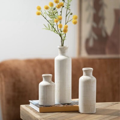 Sullivans White Ceramic Vase Set, Farmhouse Decor, Home Decorative Vase, Vases-image