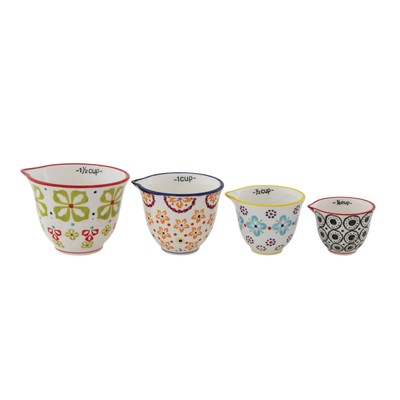 Floral Hand Stamped Stoneware Measuring Cups (Set of 4 Sizes/Designs)-image
