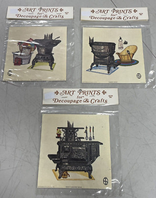 3 Creative Notions Int. Art Prints Farmer's Boiler, Pug Stove & More 1973 New-image