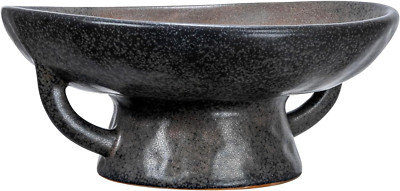 Creative Co-Op Stoneware Bowl with Handle and Base, Black Reactive Glaze-image