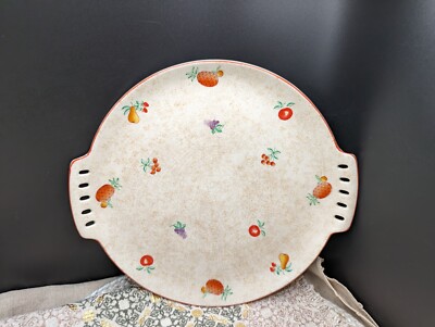 MCM 2Japan Serving Platter Handles Hand Painted PINEAPPLE APPLE CHERRY Fruit 12