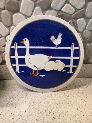 Vintage Ceramic Pottery Trivet/Wall Hanging Geese Blue & White, Signed SULLIVANS-image