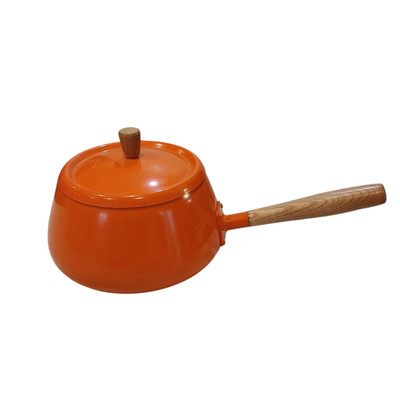 Vintage Orange Fondue Pot Retro Mid Century Gourmet Hippie Wood Handle-image