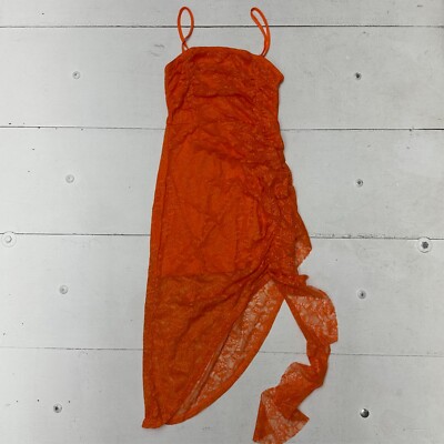 Shein Orange Sheer Floral Lace Spaghetti Strap Dress Womens Size Medium-image