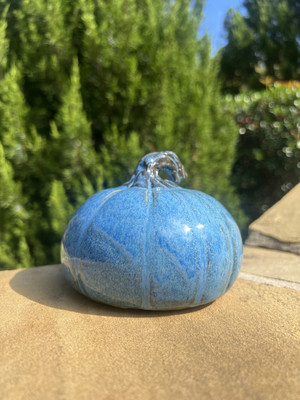 Fall Decor Ceramic Pumpkin Thanksgiving Blue Glazed Finish -image