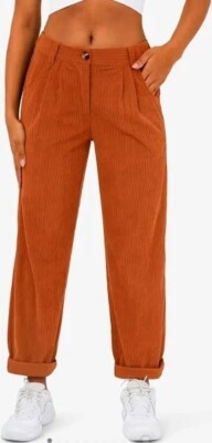 Halara Mid Rise Side Pocket Corduroy Casual Pants in Rust Orange Medium NWOT-image