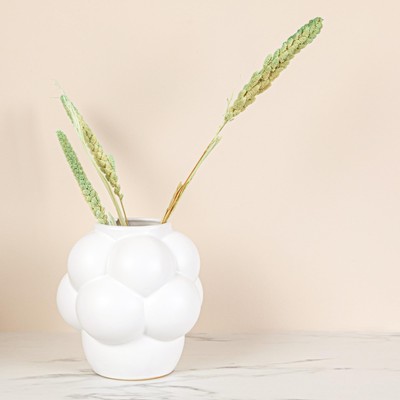Creative Co-Op Bulbous Stoneware Vase with Raised Dots and Matte Finish, White-image