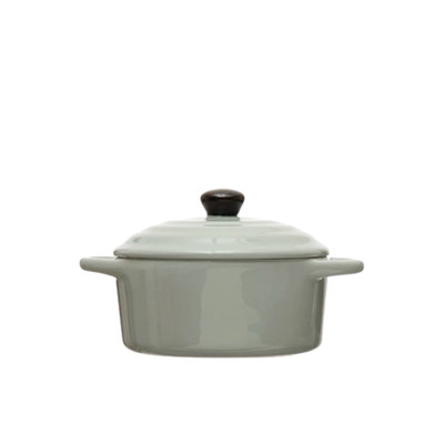 Creative Co-op 1 Cup Light Blue Stoneware Mini Baker with Lid-image