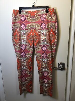 Talbots Signature Pants Size 10 Pretty Orange Fuchsia Design Side Zipper-image