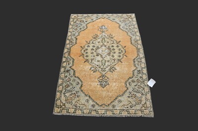 ORANGE Turkish Oushak Rug 2x4 Vintage Handmade Anatolian Small Doormat Kilim-image