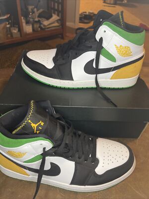  Nike  Air Jordan 1 Mid SE Oakland White Laser Orange 852542-101 Men's Size 11-image
