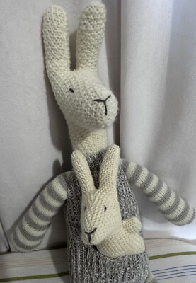 Creative Co-op Kangaroo & Joey Plush Knit Crocheted Grey White 17