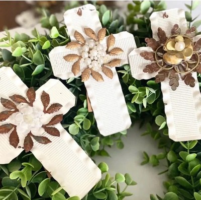 French Country Cross Ornament Decor  Cottage Chippy Set 3 Creative Co-Op Crosses-image