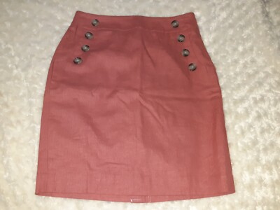 Ann Taylor Loft Paprika Linen Blend Sailor Button Pocket Lined Pencil Skirt NWT -image