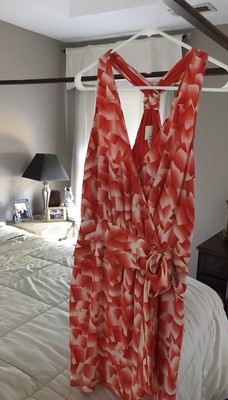 GREYLIN Orange Geometric Faux Wrap Dress   Size Med    See Measurements-image
