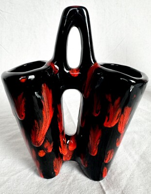 Vintage Double Vase, Mid Century Modern, MCM- Unique Black and Orange Glaze-image