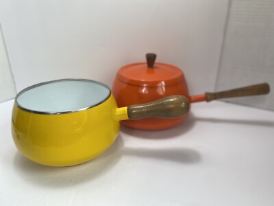 Vintage Orange And Yellow Fondue Pots Mid century-image