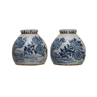 Creative Co-Op Decorative Stoneware Ginger Jar with Flower Prints and Distres...-image