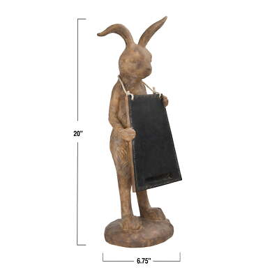 Creative Co-Op Rabbit Figurine Holding Working Chalkboard,Resin-image