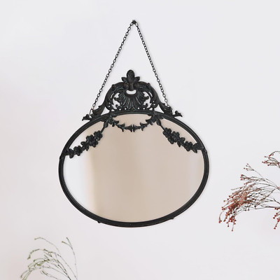 Creative Co-Op Vintage Pewter Framed Wall Mirror with Decorative Chain, Black-image
