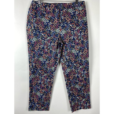 Talbots Womens Cropped Pants Navy Orange Floral Mid Rise Flat Front Stretch 10-image