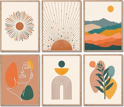 Boho Prints, Wall Art, Orange Decor, Mid 8x10 inches, 6pcs-Boho 01 -image