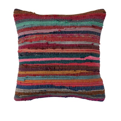Recycled Striped Cotton Chindi Throw, Multicolor Pillow, Multi-image
