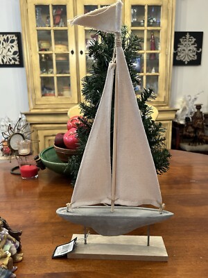 CANVAS SAILBOAT ~ 18.5” ~ NWT ~ New With Tags ~ Creative Co-Op ~ VGC ~-image