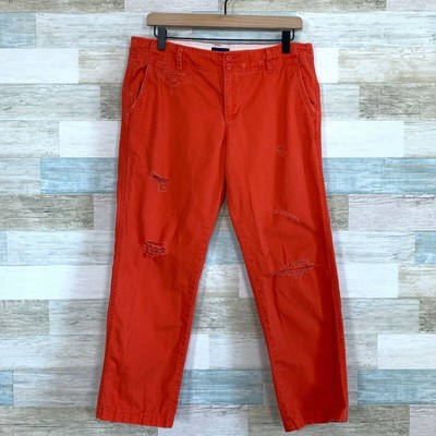 American Eagle Ripped Crop Pants Orange Straight Leg Mid Rise Cotton Womens 8-image
