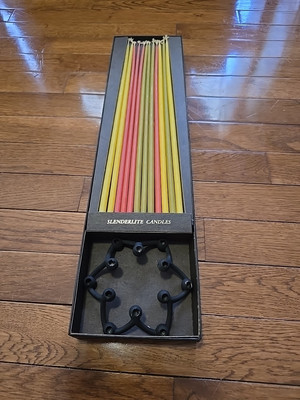 Vintage Mid Century Modern Slenderlite 12 Candles Orange Yellow MCM Candelabra-image