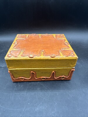 Mid Century Trinket Box Orange And Yellow Japan-image