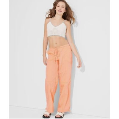 NWOT - Women's Mid-Rise Wide Leg Parachute Pants - Wild Fable Orange, XS-image