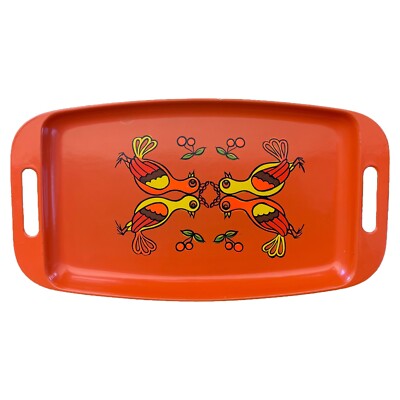 Serving Tray Mid Century Modern Quails Quail Orange Yellow Brown   17.75 x 9.75