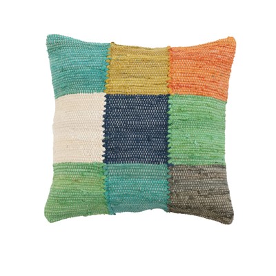 Handwoven Cotton Dhurrie Pillow, Multicolor, 20