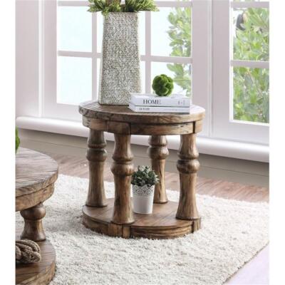 Furniture of America Joss Rustic Wood Round End Table in Oak-image