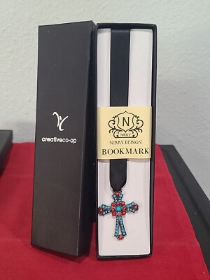 Creative Co-op Blue & Red Cross Ribbon Bookmark Christian Reading Gift, New,Rare-image