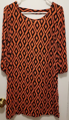 Charlotte Russe Orange and Black Geometric Tunic Dress, Women's Size Large-image