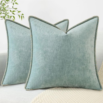 Chenille Soft Throw Pillow Covers 18x18 Set of 2, Farmhouse Velvet Decorative...-image