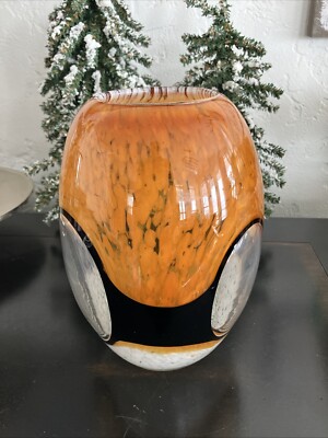 Blown Glass Vase with Clear Windows-image