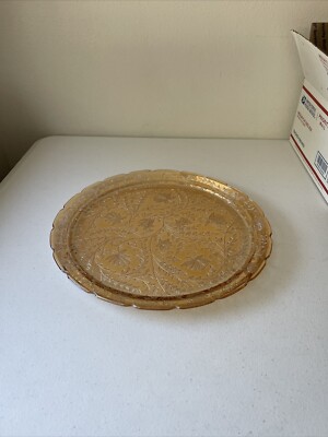 Jeannette Glass Floragold Louisa Marigold Floral Large Serving Cake Plate 3347B-image