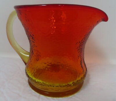 Mid Century Pitcher Orange Modern Crackle Glass Amberina Small Creamer-image