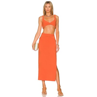 Bec+Bridge Clover Fold Over Waist Midi Skirt Flame Womens Size US 6-image