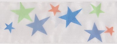 40mm White / Blue Stars Organza Ribbon-image