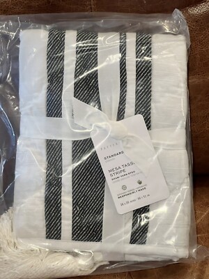 NEW Pottery Barn Mesa Tassel Stripe Handcrafted Cotton Standard Sham Black/Ivory-image